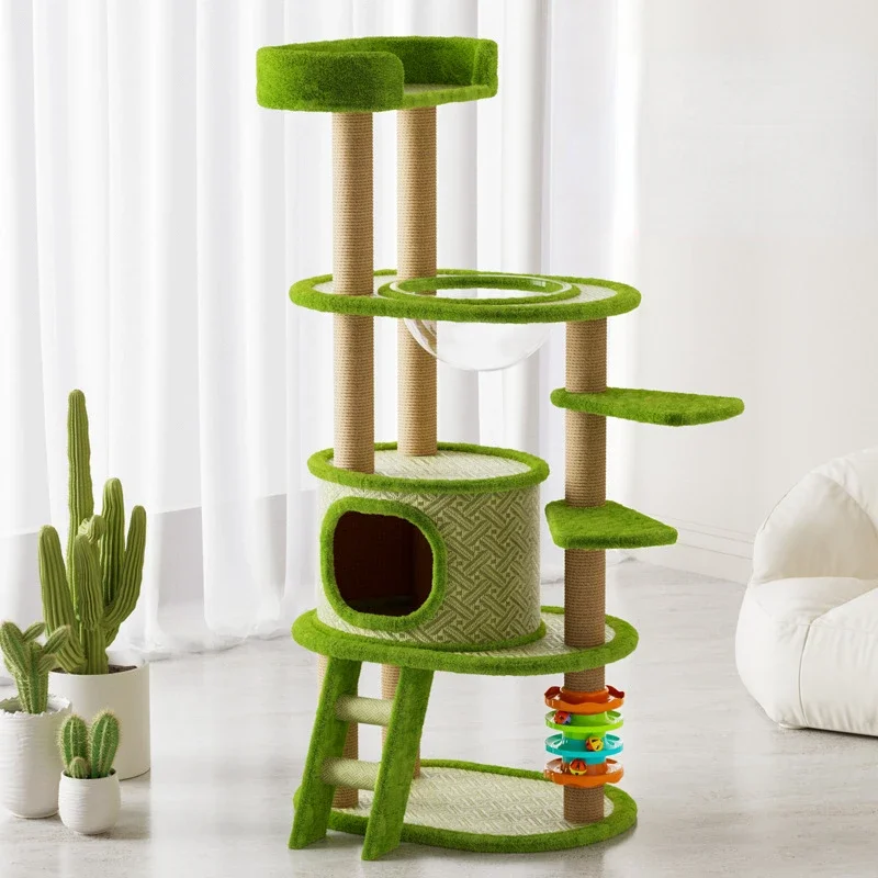 Green mat cat climbing frame cat tree jumping platform Large Cat tower tree house Four Seasons Universal Toys pet accessories