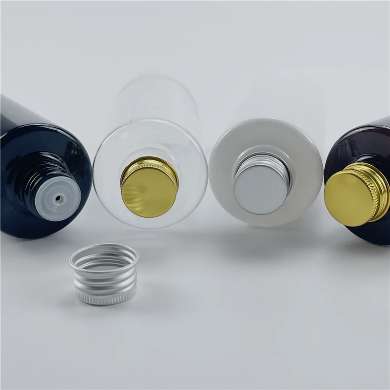 Black White 300ml x 20 Empty Refillable Plastic Bottles With Aluminum Screw Cap Plug Cosmetics Travel Small Toner Oil Containers