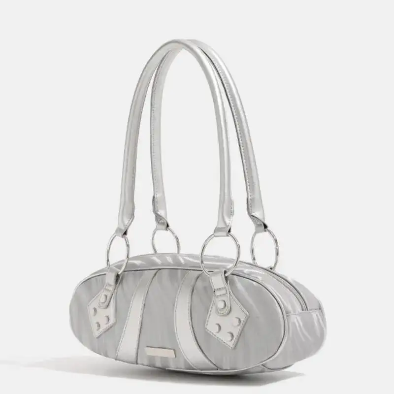 Bloom Hot Girls Sier Shoulder Bags Women New High Street Pu Leather Casual Y2k Handbag Female Vintage Underarm Bag Aesthetic