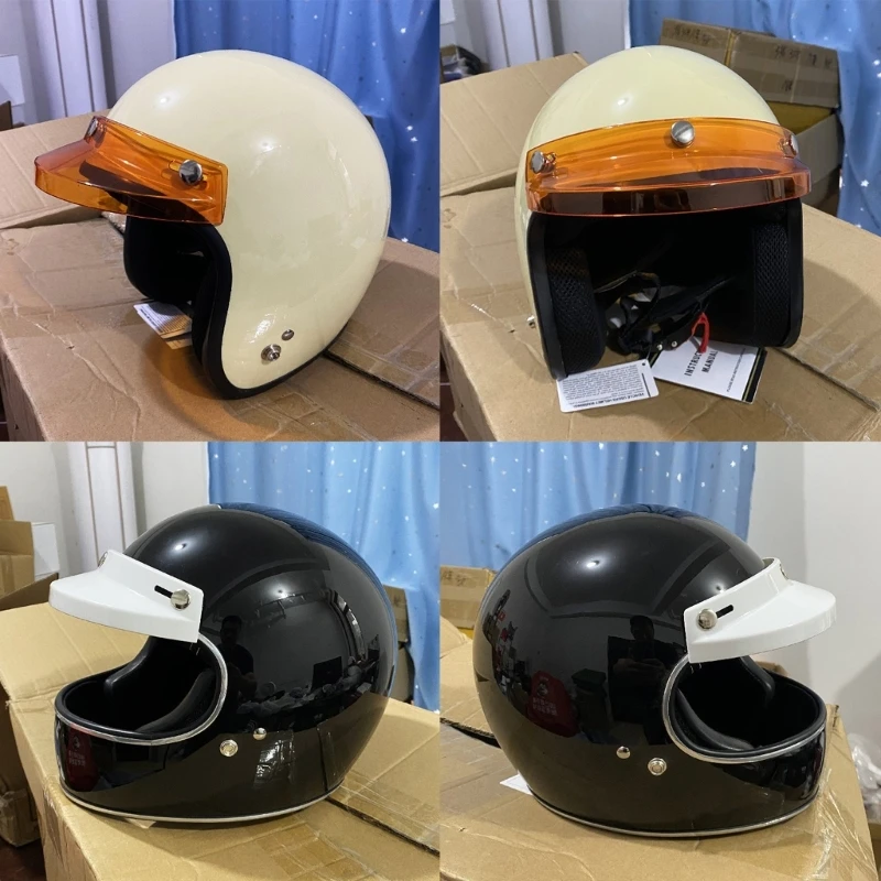 Windproof 3 Snap-Button Visor Shield Lens Visor Flip Up Wind Shield for Open Face Motorbike Helmet Anti-UV Fog Universal