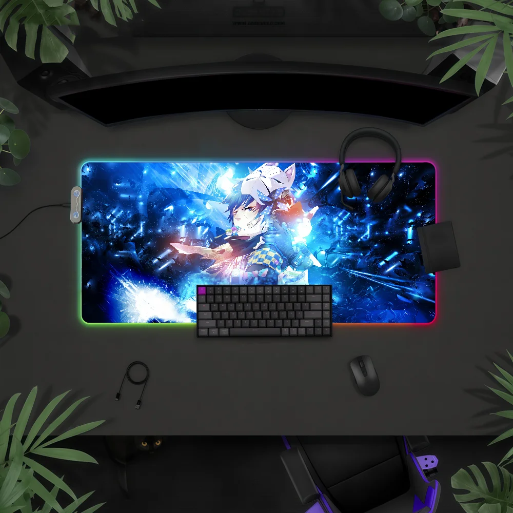 

Anime Blue E-Exorcist Mouse Pad RGB LED Light Colorful Game Keyboard Non-slip Cover Desk-mat Surface Waterproof