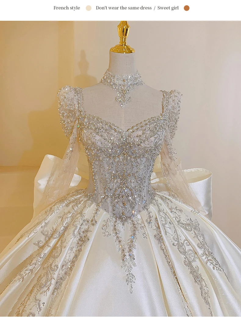New Sweet Square Collar Satin Wedding Dress Plus Size Custom Lace Up Luxury Bridal Ball Gown Vestido De Noiva Floor Or Train