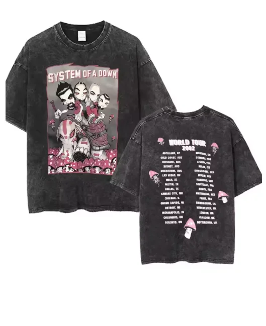 

Wash Retro System Down T-shirts for Men and Women, Cotton Short-sleeved T-shirts for Men, Rock Band Cartoon Pattern T-shirts
