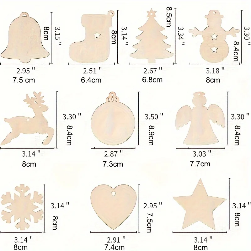 Необработанные деревянные рождественские украшения, 10 шт., деревянные украшения для рисования на Рождество, подвесные украшения для праздника