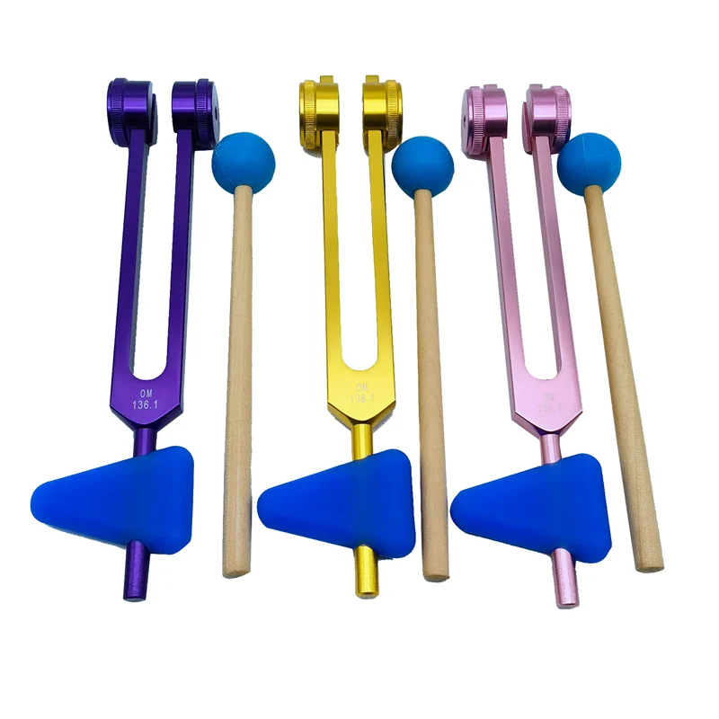 Imagem -05 - Liga de Alumínio Tuning Fork com Martelos Cura Chakra Som Terapia Reliever Stress Roxo 136.1 Om136.1