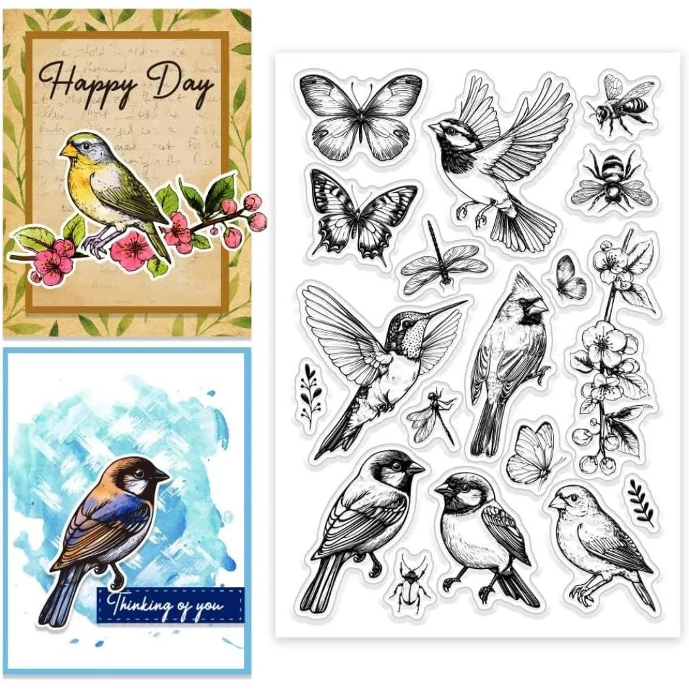 Blumen, Vögel, Insekten, transparenter Stempel, transparente Stempel, Schmetterlingsstempel für DIY, Scrapbooking, Fotoalbum, dekorativ