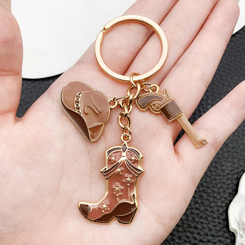 Fashion Retro Western Cowboy Keychain Creative Boots Pistol Hat Alloy Charms Personality Car Key Ring Backpacks Wallets Pendant