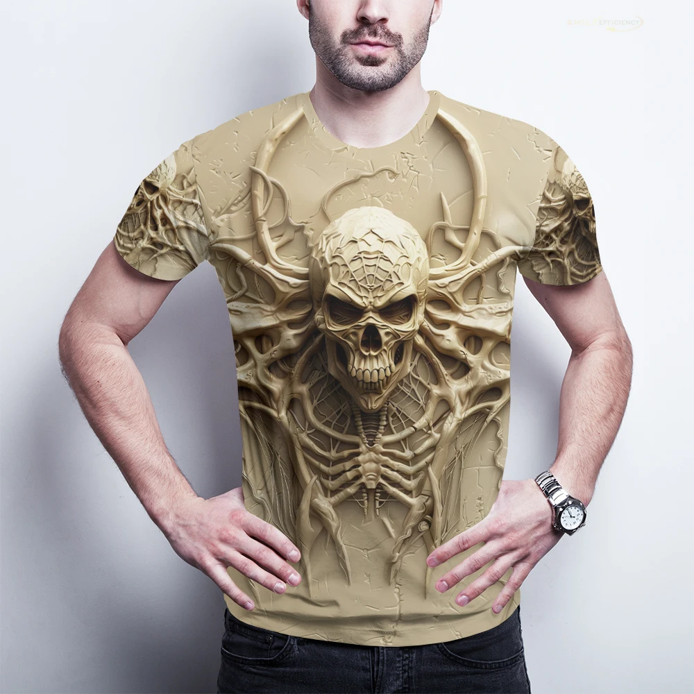 Men\'s Gothic Skeleton 3D Print T-Shirt - Stylish and Comfortable Crew Neck Tee for Casual and Formal Occasions