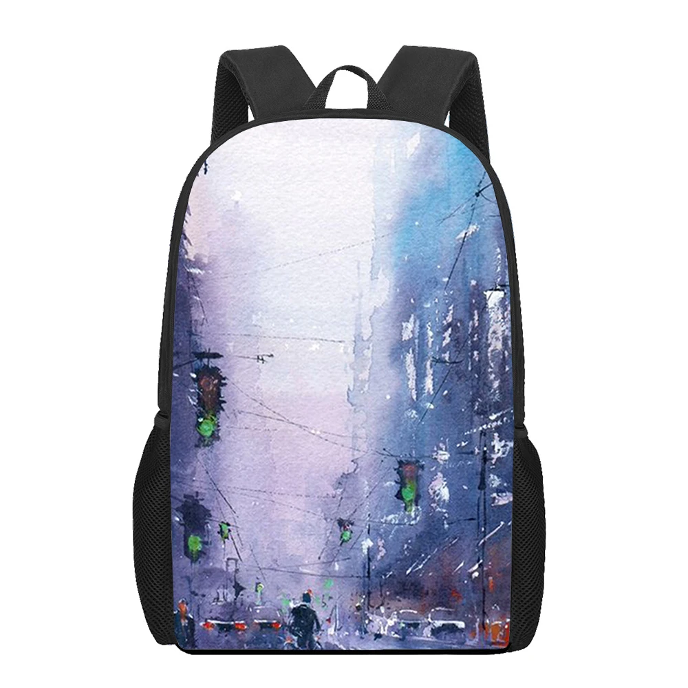 Juego de mochilas escolares con estampado 3D de paisaje de pintura de acuarela para niñas adolescentes, mochila primaria para niños, bolsas de libros, mochila de gran capacidad