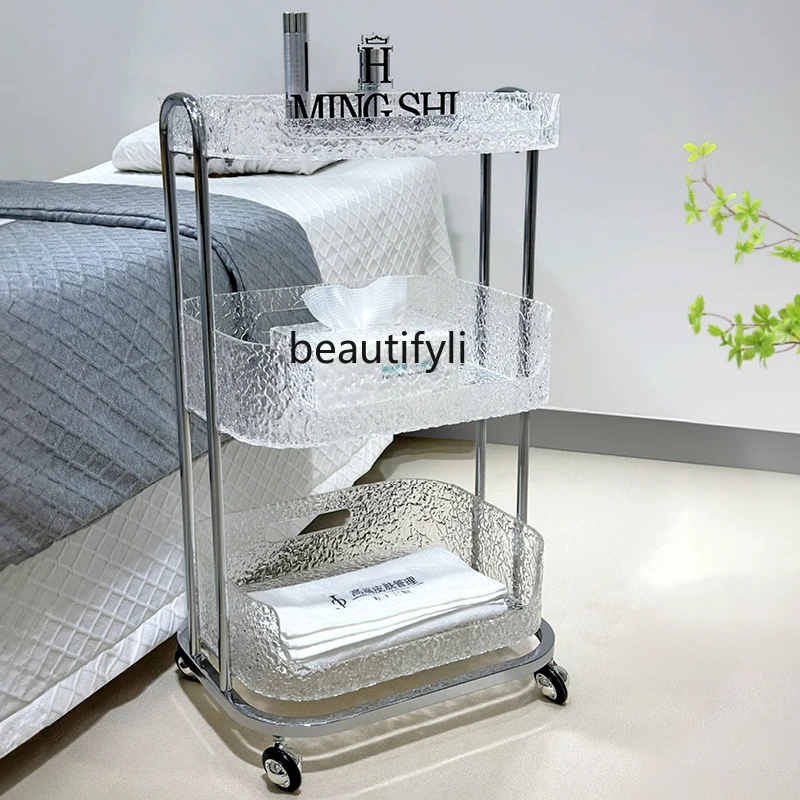 High-End Acrylic Transparent Beauty Car Beauty Salon Special Light Luxury Trolley Display Cabinet