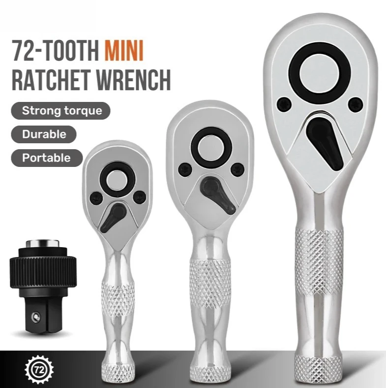 1/4 3/8 1/2 72 Teeth Quick Socket Mini Ratchet Wrench Spanner 2-in-1 Dual Head Stubby Torque Wrench Repair Hand Tools