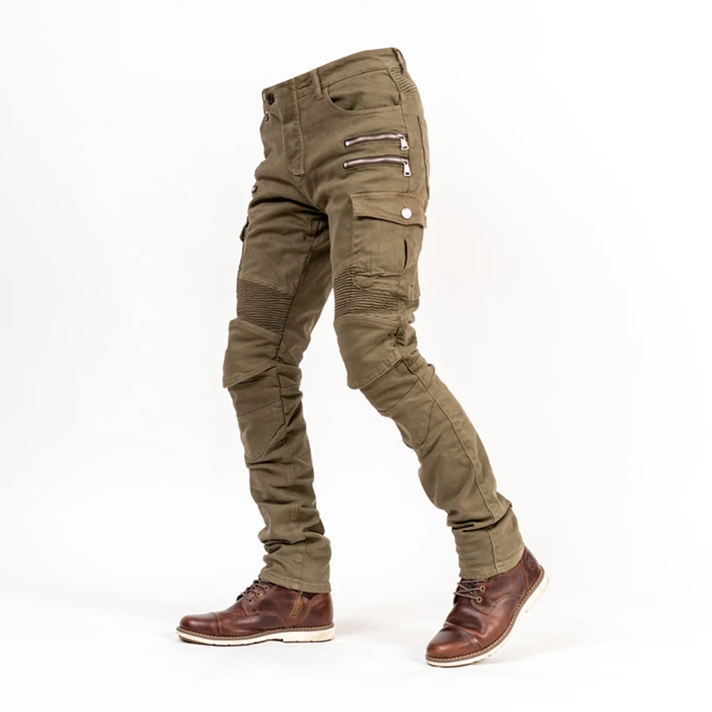 Pantalones vaqueros para montar en motocicleta para hombre, pantalón con múltiples bolsillos y rodilleras, informal, sólido, a la moda, novedad