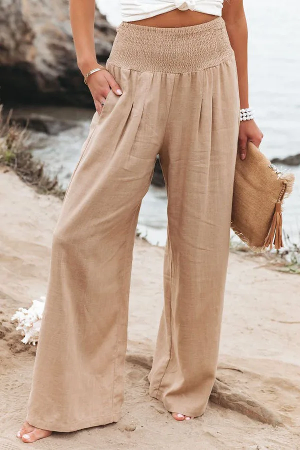 Casual damesbroek met trekkoord, middentaille, wijde pijpen op het strand, lente en zomer, Europese en Amerikaanse broek