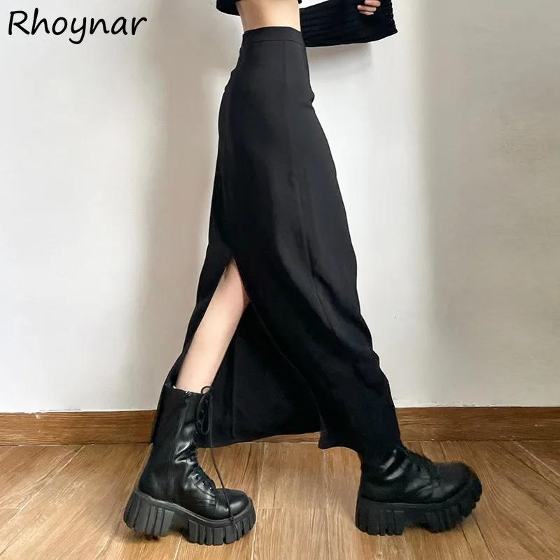 Solid Skirts Women Spring Cool Girls Back-slit Hip-covering A-line High Waist Slender Korean Style Retro All-match Casual Simple