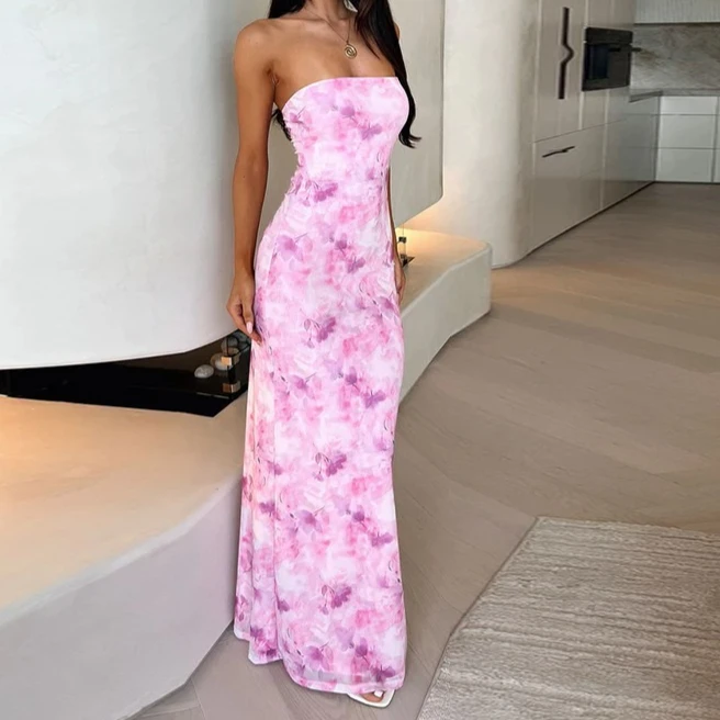 

Tube Top Sexy Halter Print Dress Women's 2025 New Spice Girl Fashion Dress