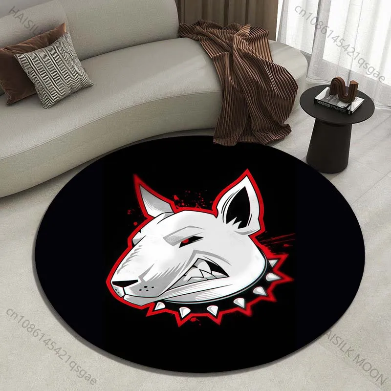 Fierce White Dog Cartoon Avatar with Red Outline Printed round carpet living room sofa table large pet mat soft round carpet