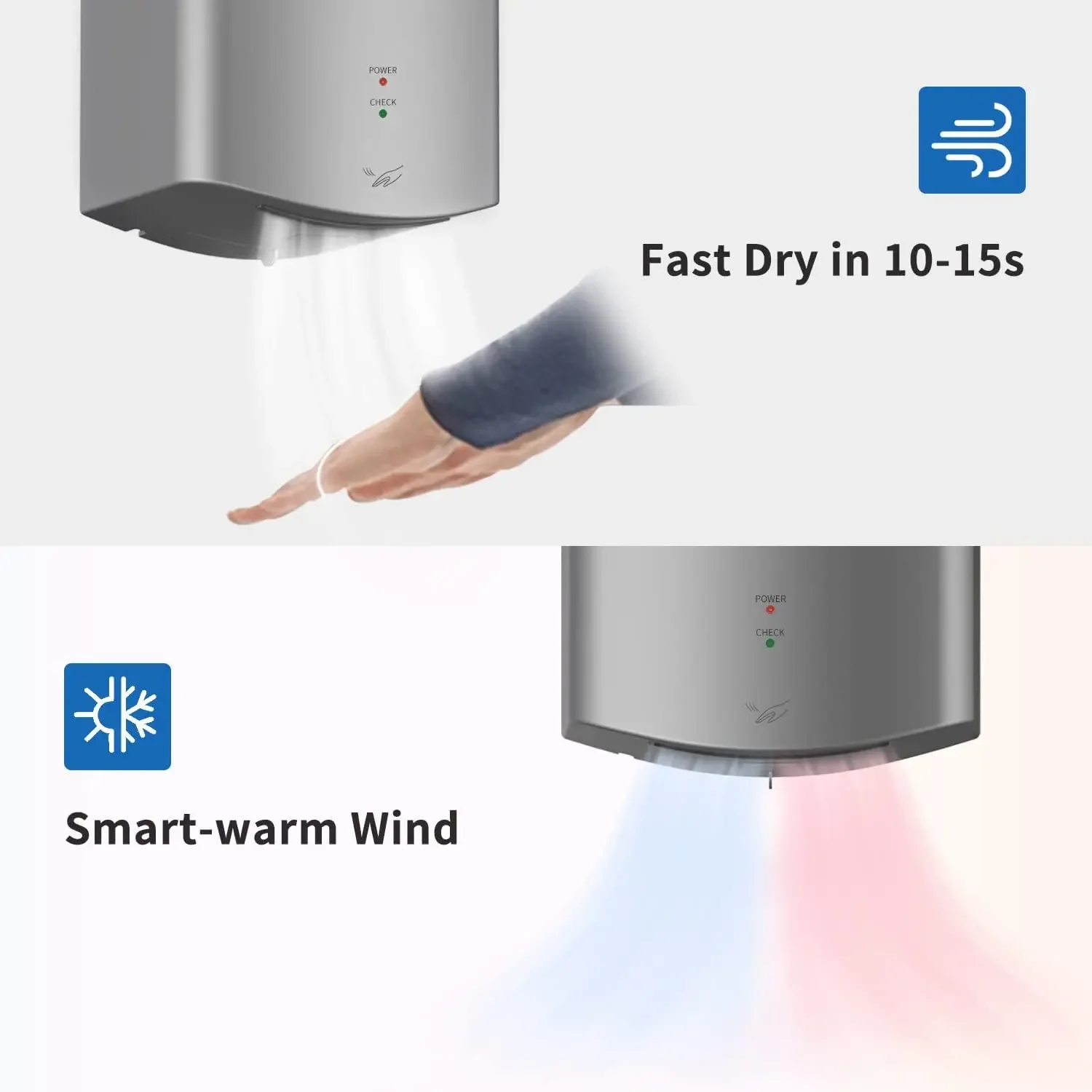 Air Wiper Compact Hand Dryer  Silver (with 2 Pin Plug) Model