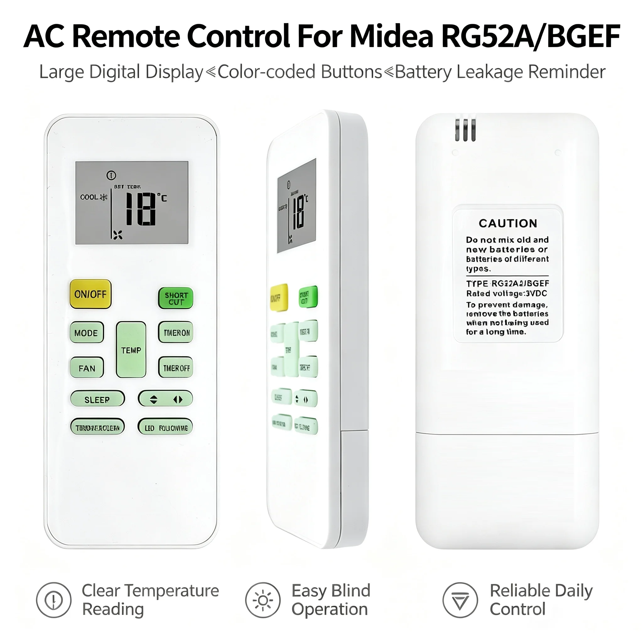 FAZV RG52A2/BGEF AC Remote for Midea/Vivax/Direct/Mirage RG52A2/BGCEF RG52A3/BGEF RG52A3/BGCEF RG52A8/BGEF RG52A9/BGEF RG52E2/BG