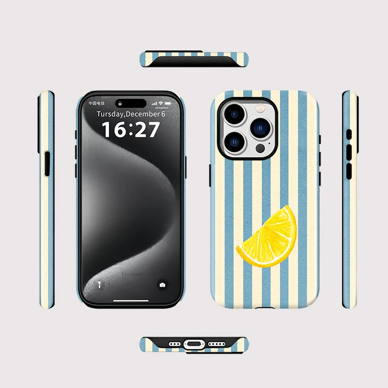 Fcicicase Luxury For Magsafe Phone Case For iPhone 17 Air 16 Pro Max 15 14 13 12 Plus 11 Lemon Pattern Wireless Charger Cover view 2