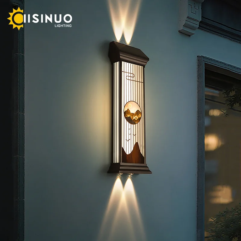 

Солнечный уличный настенный светильник в китайском стиле, светящиеся настенные бра сверху и снизу для ворот виллы, двора, столба, заборы, наружное освещение