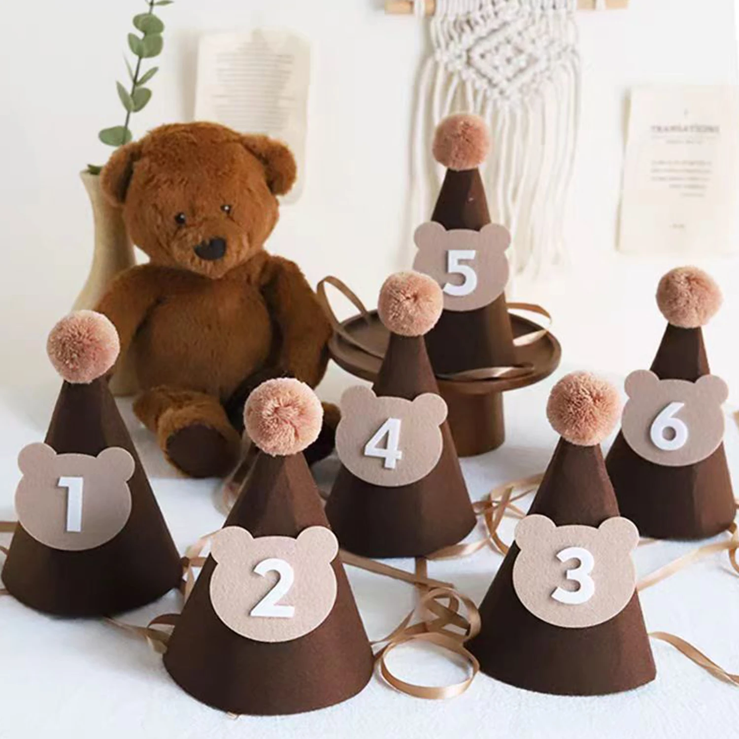 Birthday Hat Kids Brown Coffee Bear Hat 1st 2nd 3rd Year Old Baby Cap The First One 2 3 Year Birthday Party Supplies Photo Props