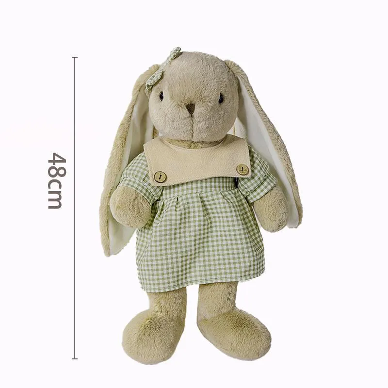 Schattig pluche konijnenpopje met geruite jurk, zacht knuffelkonijn, lief pluche cadeau voor meisjes, zoete kamerdecoratie, Kawaii kinderdecoratie