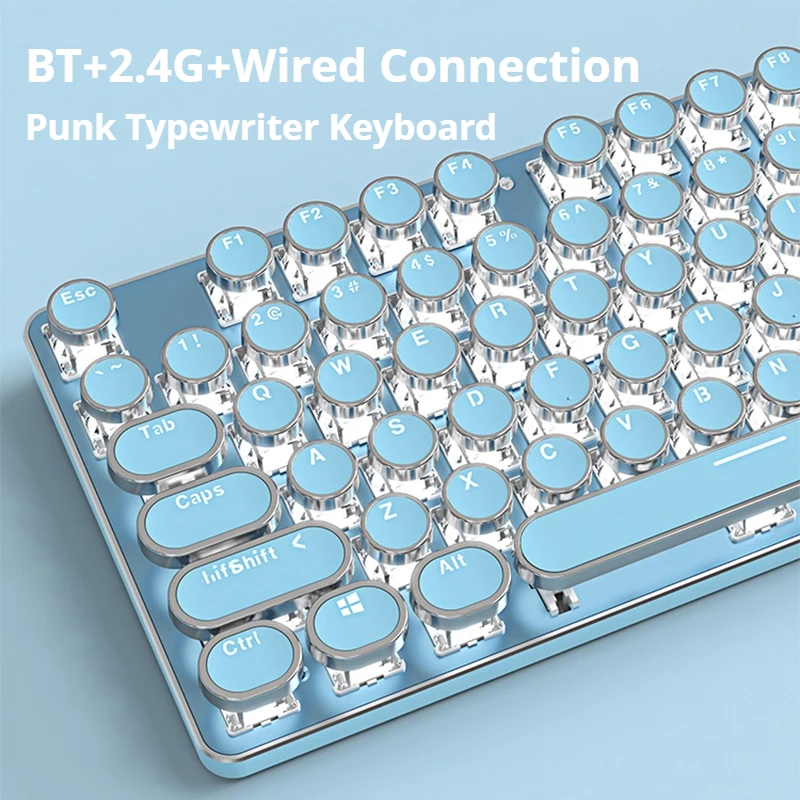 EWEADN Wireless Retro Typewriter Keyboard, Tri-Mode BT5.0/2.4G/USB-C, 104 Keys, Metal Panel, LED Backlit, Ergonomic Aesthetics