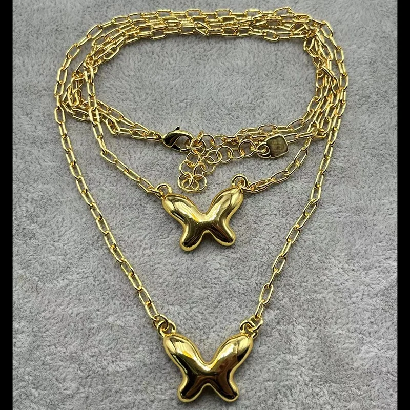 Women's Double Layered Butterfly Pendant Necklace, Personalized Gift