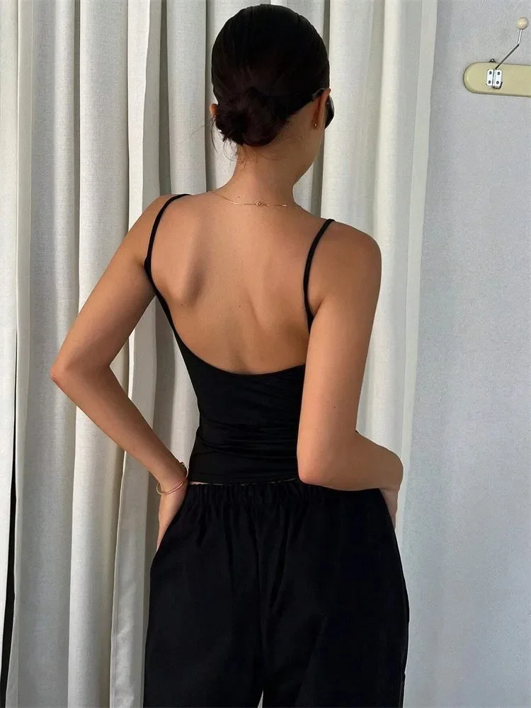 Women Backless Cami Crop Top Summer Solid Color Casual Sleeveless Top Streetwear Y2K Clothes image 4