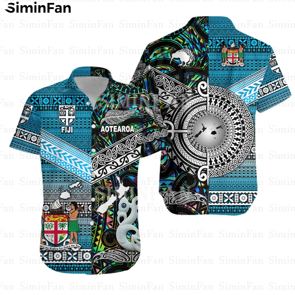 

New Zealand Aotearoa Fiji Tapa 3D All Over Printed Mens Hawaiian Shirts Male Camisa Summer Beach Tshirt Unisex Tee Female Top