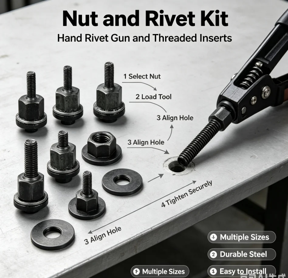 1Pcs Manual Riveter Nut M3 M4 M5 M6 M8 M10 Easy Installation Head Rivet Tool Set for Rivet Nut Torch Electric Riveting Adapter