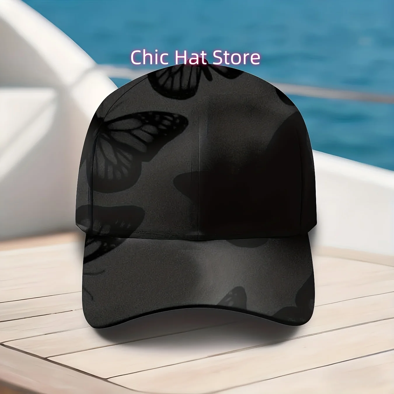 Black Butterfly Printed Baseball Cap, Fashionable Insect Pattern Hat, Trendy Street Style Cap, Unisex, Adjustable, Suitable for