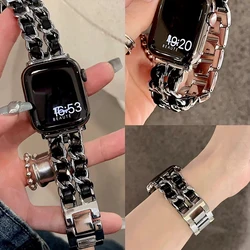 Luxury Metal Leather Strap For Apple Watch 10 Band 42mm 46mm 41mm 45mm 44mm 40mm Women steel Bracelet iWatch 9 Ultra 8 7 SE 6 5