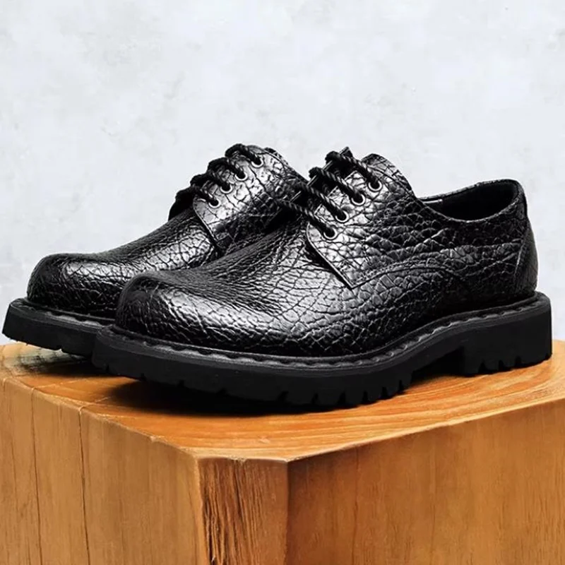 High Quality Men's large Round-toe Leather Shoes Lace-up Work Shoes With Thick Soles First-layer Cowhide Business Formal Shoes