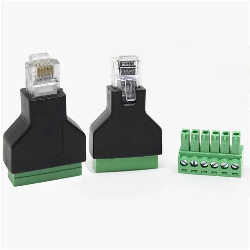 

5 Pcs RJ12 Male To 6 Pins Screw Terminal Block Adapter For Cat3 Handset Cable Extension, RJ12 6P6C Modular Connectors