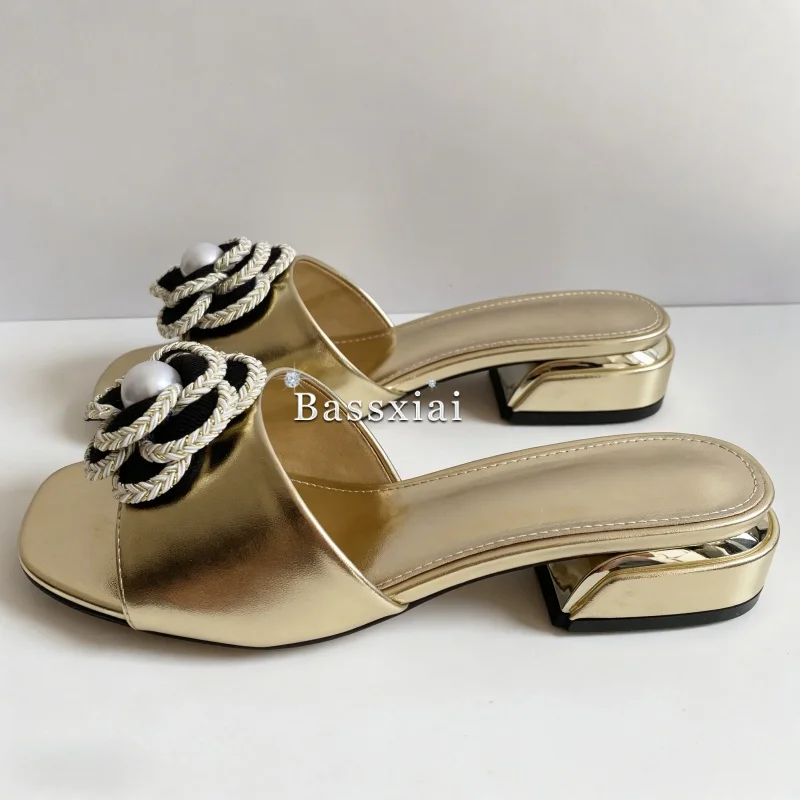 Concise Style Handmade Flower Decor Outwear Mules Spring Summer Slingbacks Open Toe Slim Women Slippers view 5
