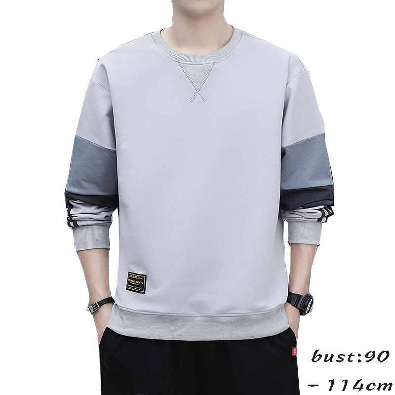 High quality cotton sweatshirts for men long sleeve patchwork pullover spring autumn 2024 tending clothing - black grey blue