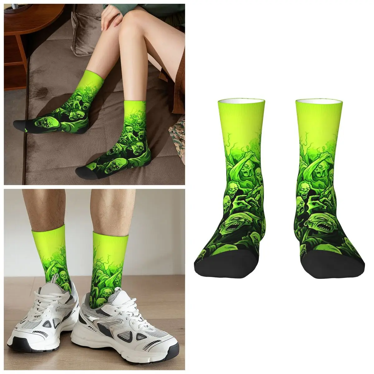 Ghost Skull Print Luminous Horror Night Halloween Socks Harajuku Sweat Absorbing Stockings All Season Long Socks Accessories