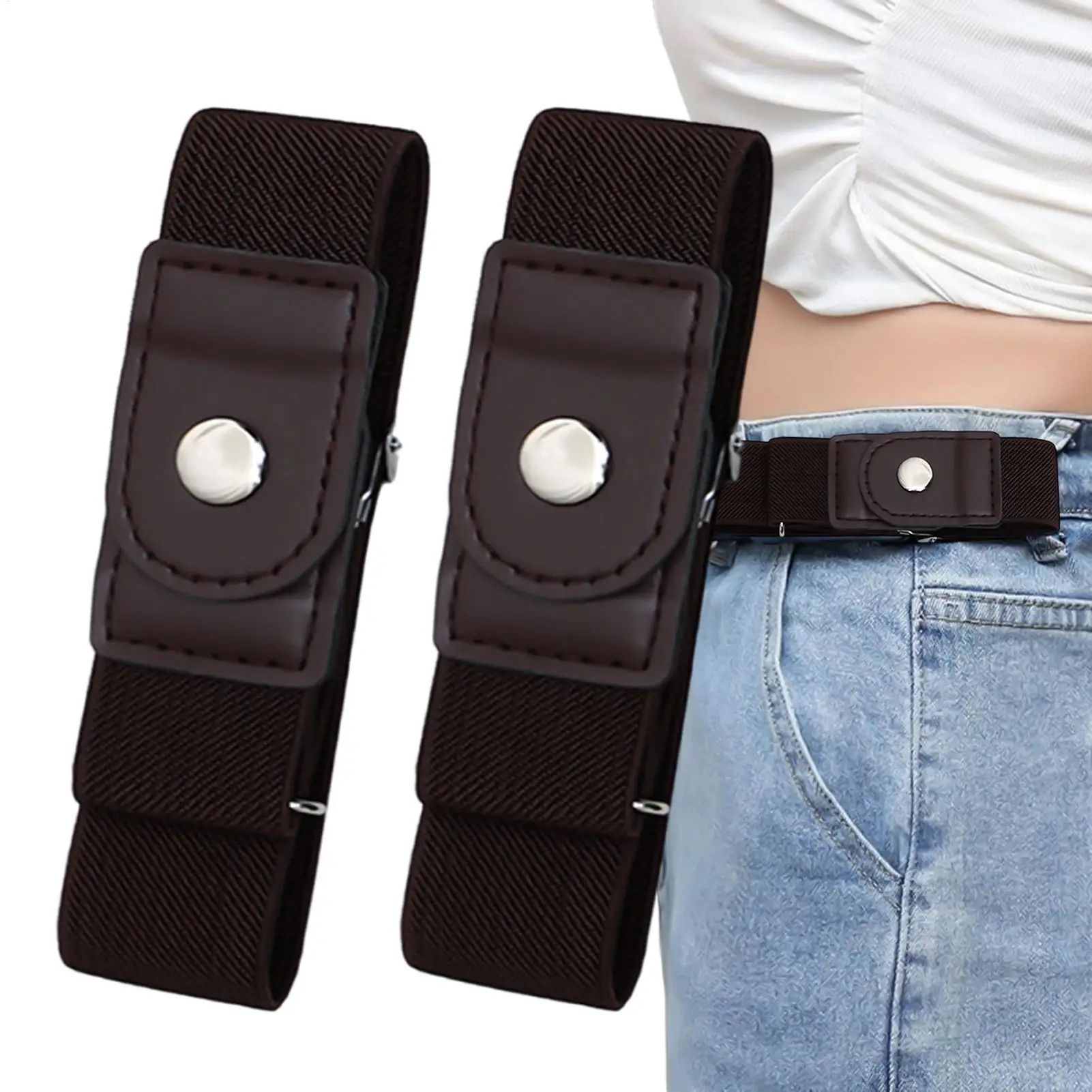 No Buckle Belt Women 1 Pair Elastic Adjustable Strap Buckleless Belt Men for Casual Work Jeans Pants Dresses Golf Waist