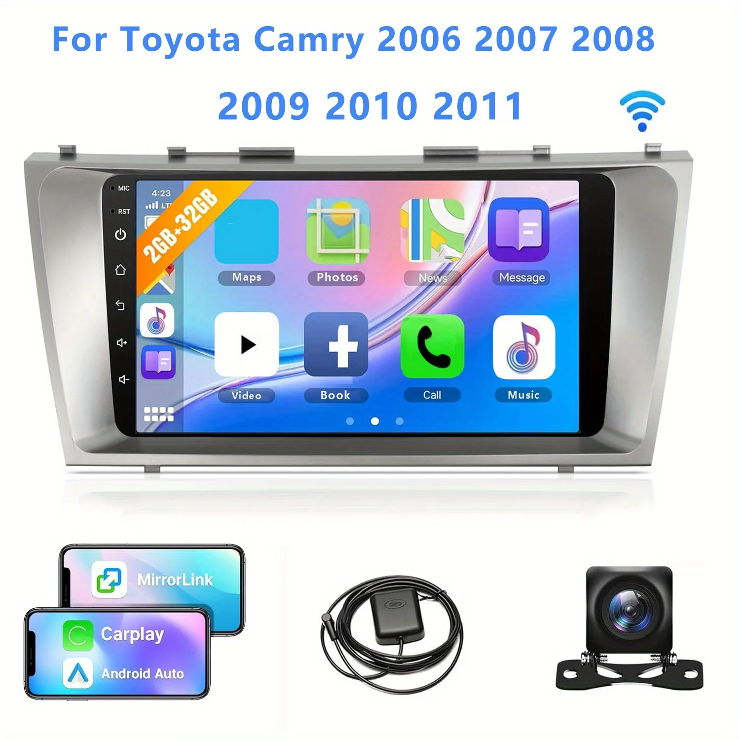 

9-дюймовый беспроводной автомобильный радиоприемник для Toyota Camry 2006 2007 2008 2009 2010 2011 с поддержкой CarPlay Android Car, 2G + 32G IPS Touch Sc