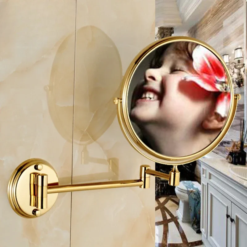 

European Golden Beauty Mirror Bathroom Makeup Restroom Folding Glass Rotatable Lock Knob Luxurious Vanity Accessory