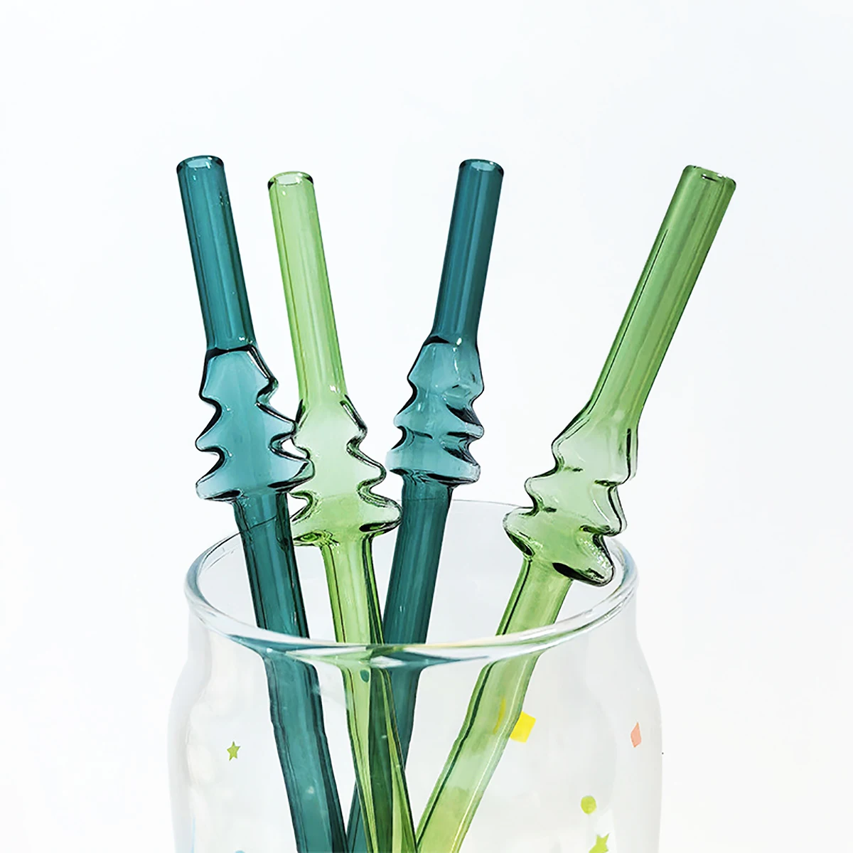 Christmas tree Borosilicate Glass Straw Reusable Drinking Straw with Brush for Milkshakes Cocktail Coffee Bar Accessories