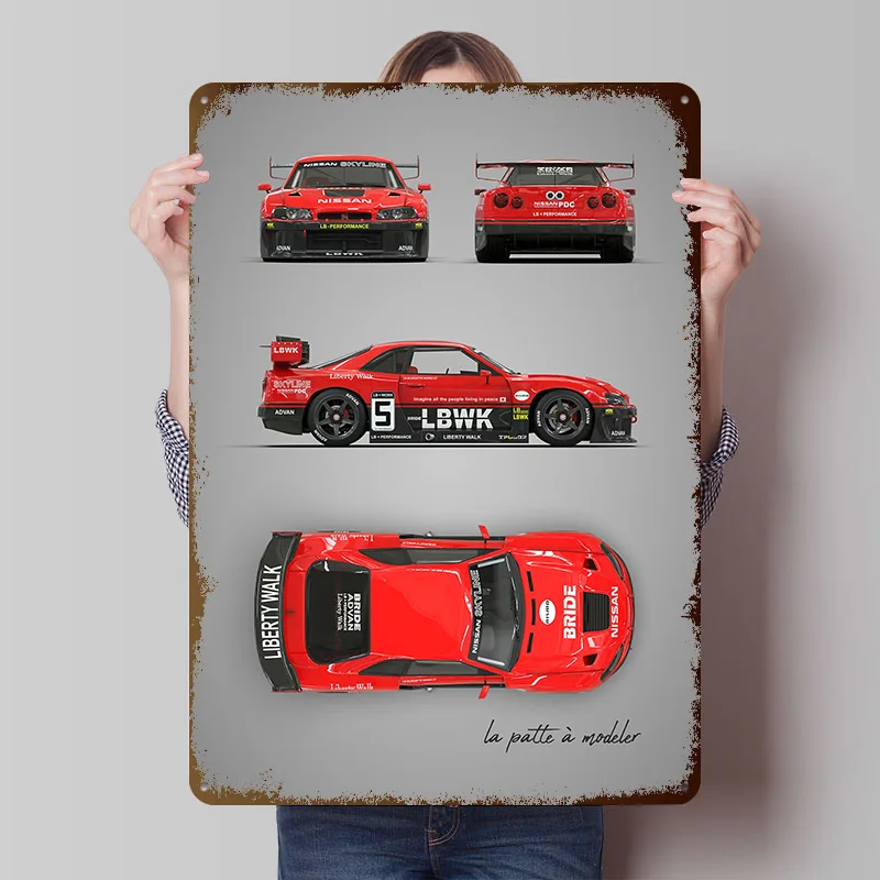 Sports Car GTR LBWK Poster Customized Wall Art Vintage Metal Signs Retro Tin Plaque for Man Cave Gaming Room Decoration Garage
