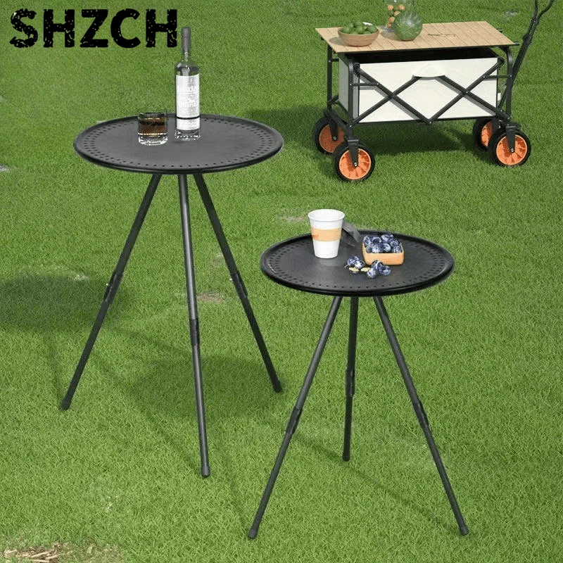 Portable Picnic Camping Table Adjustable Small Round Table Outdoor Aluminum Alloy Folding Table Lightweight Coffee。