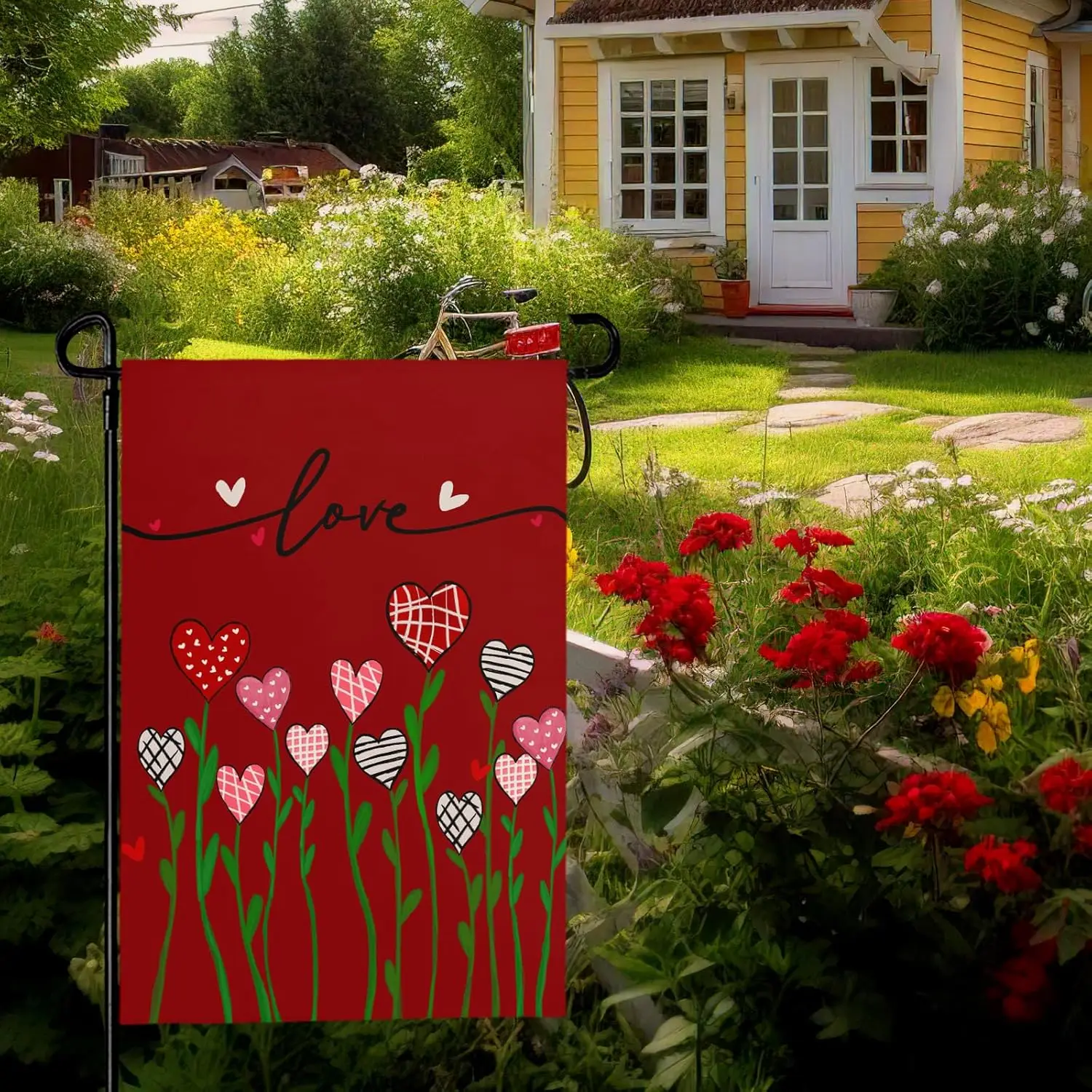 Happy Valentines Day Love Garden Flags Hearts Flower Yard Flag 12x18 Inch Double Sided Red Valentine's Garden Flags for  TTL LLG