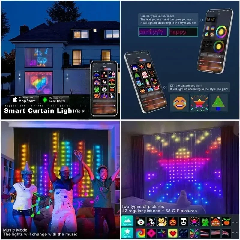 400LED Smart Curtain Lights Bluetooth App Control DIY LED String RGB Fairy Light Music Sync Led Display for Holiday Window Decor