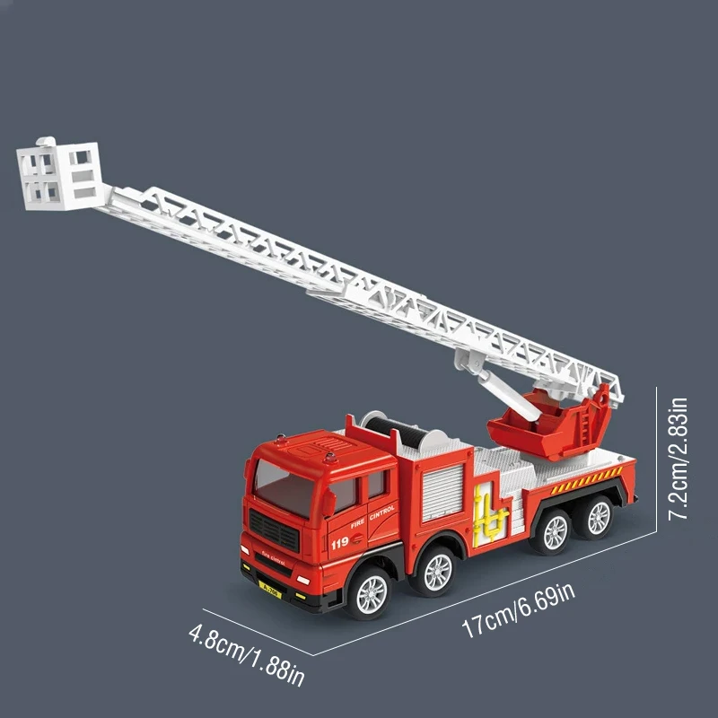Diecast Fire Truck Model Simulation Pull Back Ladder Fire Fighting Toy Rescue Car Inertial Fire Toy Children Firefighter Truck