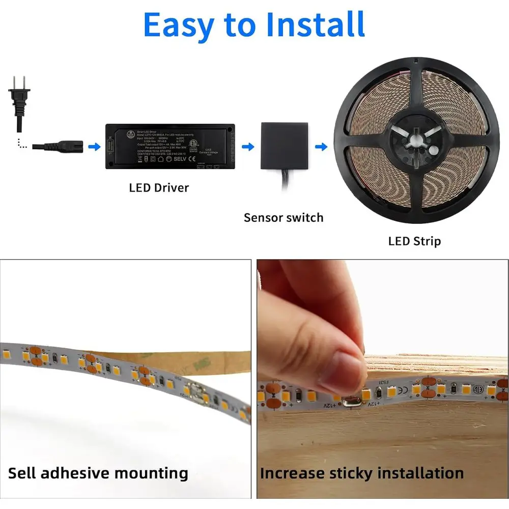 120 LEDs/M أبيض دافئ 1000 لومن/م 9.6 وات/م CRI 90+ 12 فولت شريط إضاءة LED قابل للتعتيم، 2700 كلفن، 32.8 قدم، أبيض لإضاءة الخزانة الداخلية #4