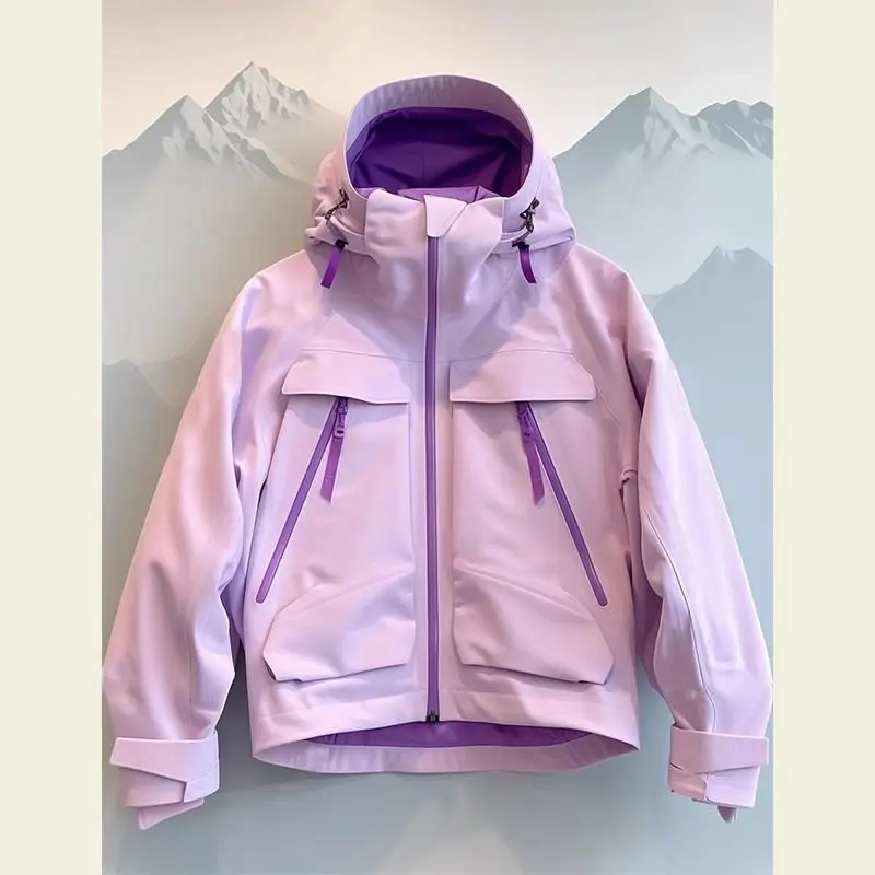 

Purple Outdoor Windproof Casual Hooded Jaet 2025 Early Spring New Women's Small Size Coat Top Loose Fit Knot