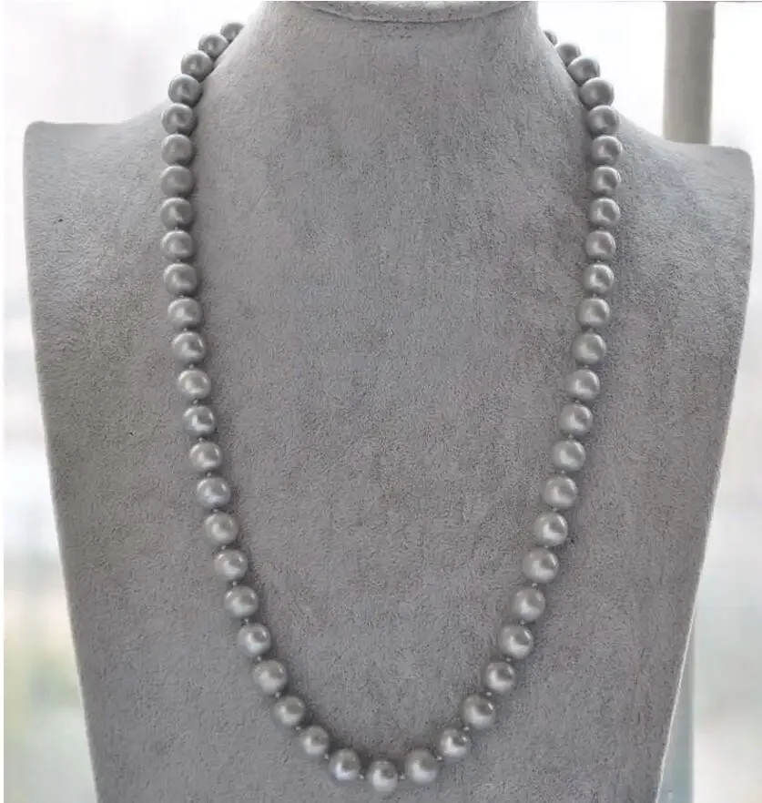 

AAA 8-9mm natural tahitian gray pearl necklace 925silver white gold 20 inch
